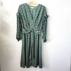 Max Studio free style bohemian summer smoked waistband front tie midi dress